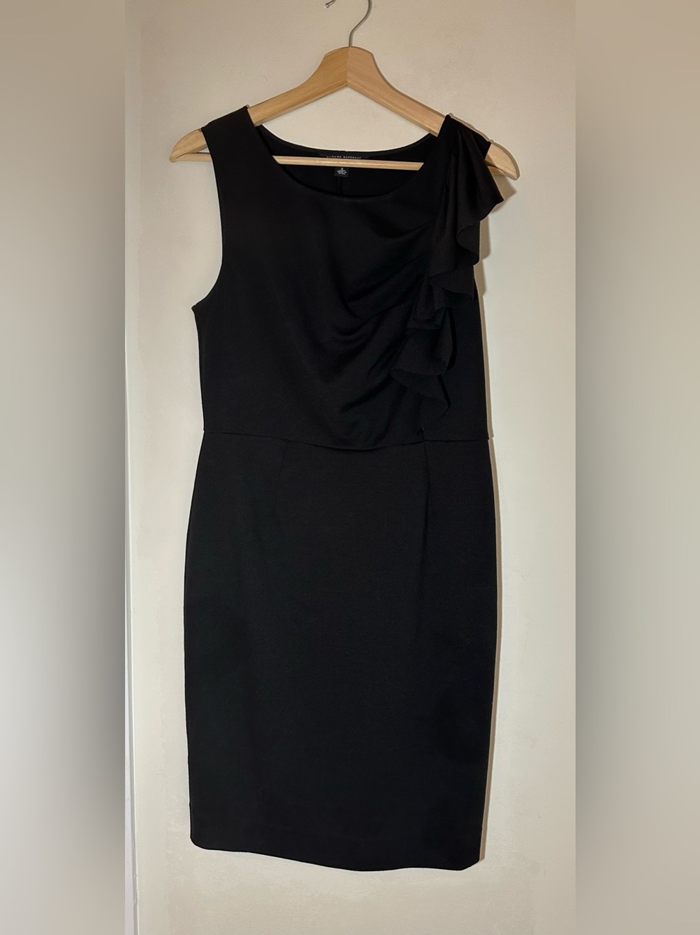 Black Ruffle Detail Evening Formal Stretchy Sheath Dress